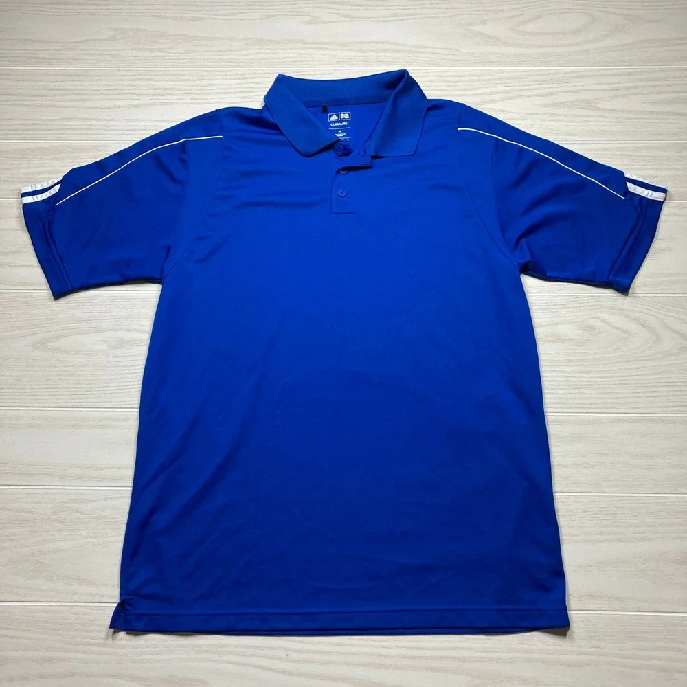 2 Adidas Men's ClimaLite‎ Three Stripe Polo Golf Shirts Blue Size Medium